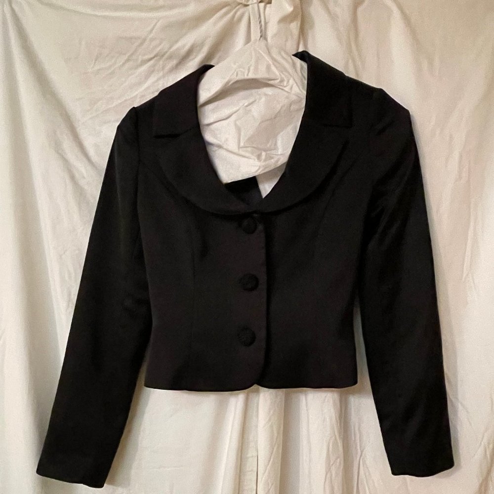 Black House White Market Satin Crop Tuxedo Jacket Size 4